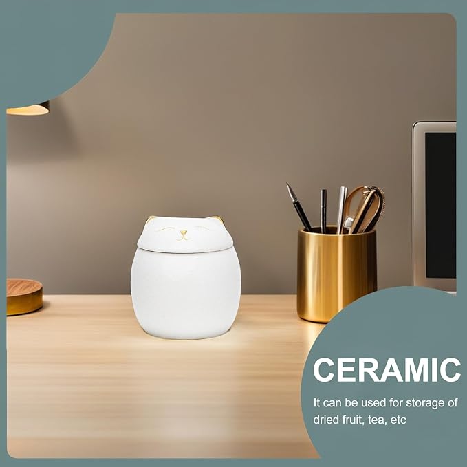 Lucky Cat Storage Jar Tea Containers Coffee Bean Container Sealable Containers Cat Ceramic Tea Jar Candle Tins Salt Bottles Storage Decorative Home