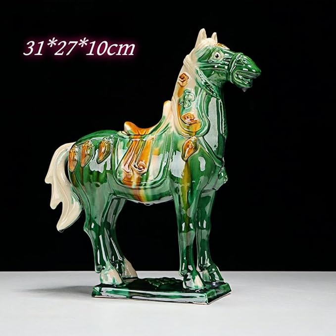 Home Decor Chinese Feng Shui Ceramic Sculpture Silk Road Asian Art Decorative Ornaments Green Horse