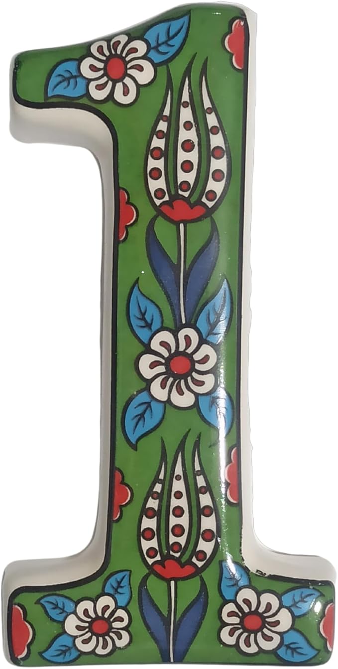 Large Ceramic Housewarming Sign Ceramic Address Plaque House Numbers Sign Door Personalized Coloured Decorative Hand Decoratede Housewarming Gifts Tulip Design 12 * 9 cm (Green, 1)