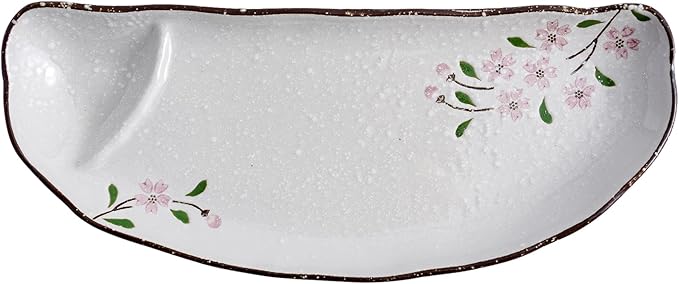 10.8" Half-round Ceramic Japanese Sushi Platter Dumpling Plate with Dipping Saucer for Snack Dessert Salad Fries Gyoza (24Pack, Pink Sakura)