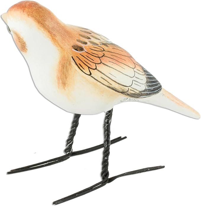 NOVICA Artisan Handcrafted Ceramic Figurine Guatemala Snow Bunting Bird Brown Beige Sculpture Animal Themed Painted [4.7in L x 2in W x 3.1in D] ' Snow Bunting'