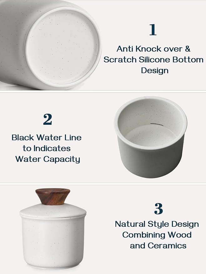 DOWAN French Butter Crock for Countertop, Ceramic Butter Dish with Waterline, Porcelain Butter Container for Spreadable Soft Butter, French Butter Dish with Lid