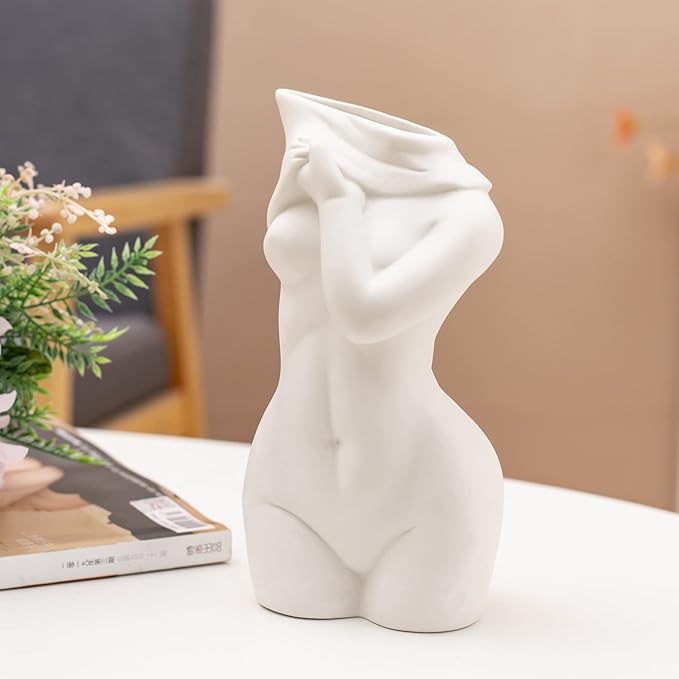 AETVRNI Unique Base Roots Modern Vase Female Body Vase Statue Ceramic Vases Decorative Female Form Sculpture Boho Decorations for Bathroom Home,B