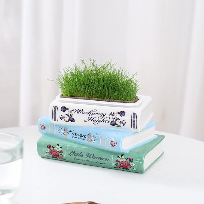 Book Vase for Flowers - 7" Ceramic Literary Planter, Modern Artistic Bookshelf Decor with Cultural Style - Unique Gift for Book Lovers