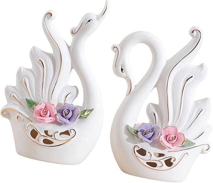 Fenteer Couple Swan Statues for Table Centerpiece Set of 2 Home Decor, Style D