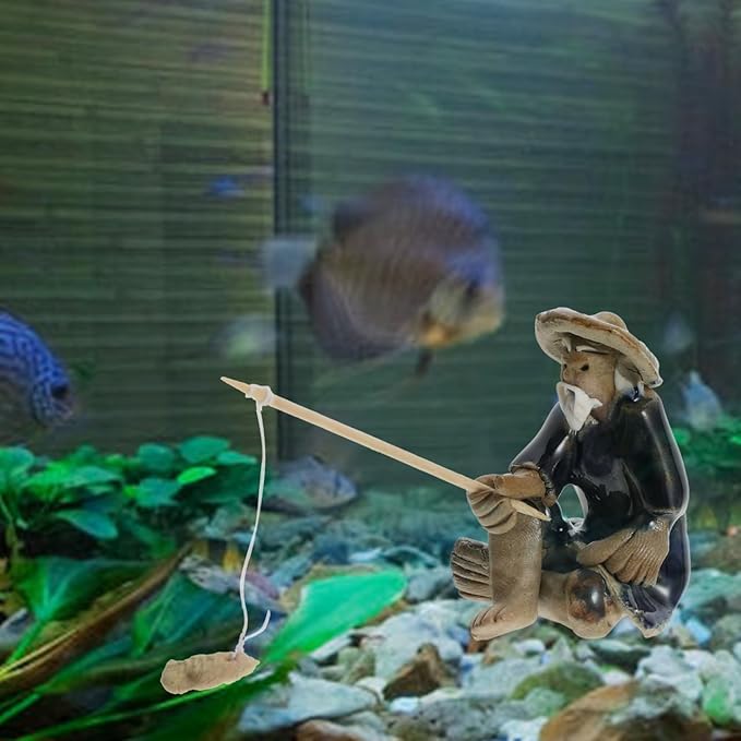 DOITOOL 2 Pcs Fisherman Figurines Bonsai Figurines Mini Fisherman Statue Asian Zen Decoration Vintage Ornament for Fish Tank Micro Landscape Fairy Garden Accessories