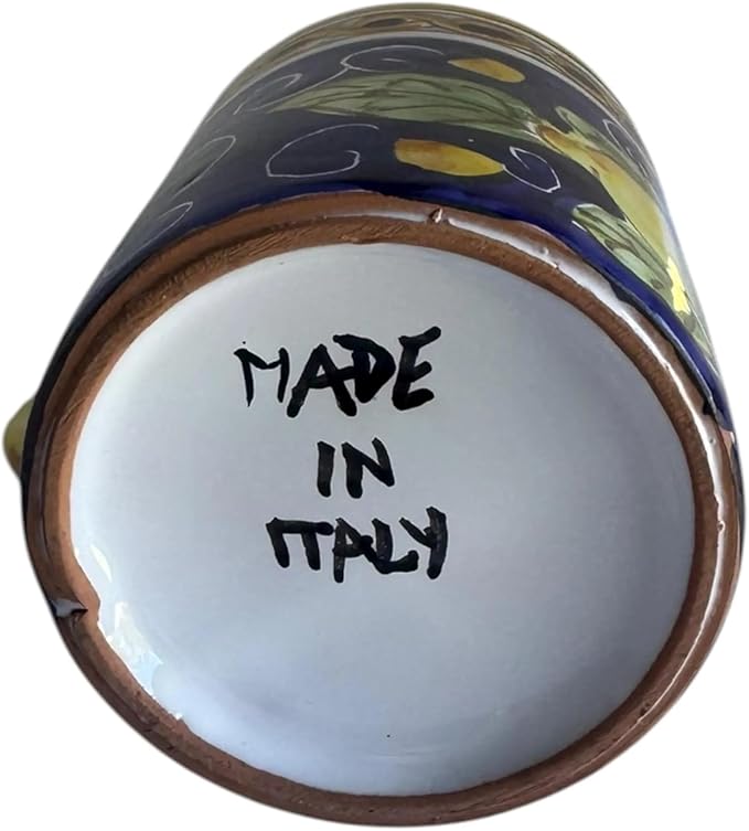 Hand Painted Ceramic Lemon Mug, 8 oz | Italian Style Coffee Cup with Blue Background | Dishwasher Safe, Artisan Ceramic