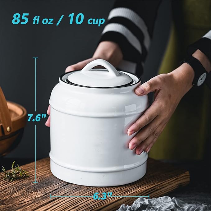 10cup/85oz Ceramic Jar for Dry Food Storage Containers, Airtight Cookie Jar with Lids, Porcelain Ceramic Canister for Kitchen Countertop Pantry Farmhouse Store Flour Sugar Bean Candy (White)
