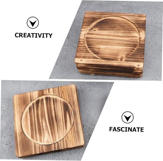 Unomor 2pcs Heat Insulation Pad for Stone Bowls Wooden Mat Outer Inner Easy to Clean Heat Pad for Kitchen Countertop Use