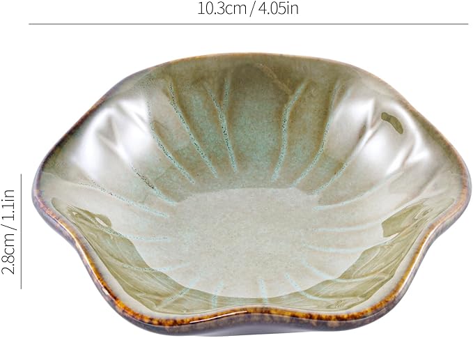 Vintage-Inspired Ceramic Jewelry Dish – Handcrafted Floral Trinket Trays in Luxe Glazed Porcelain | Antique-Style Ring Holders for Vanity & Dresser Décor (1, Kiln transformed lotus, retro green)