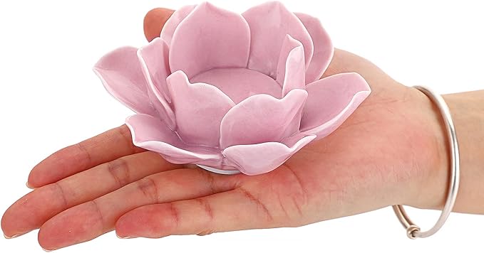 OwnMy 4.5 Inch Ceramic Lotus Flower Tea Light Holder Lotus Petals Candle Holder Candlestick, Votive Flower Tealight Candle Holder Candle Lamps Holder with Gift Box for Home Decor Wedding Party (Pink)