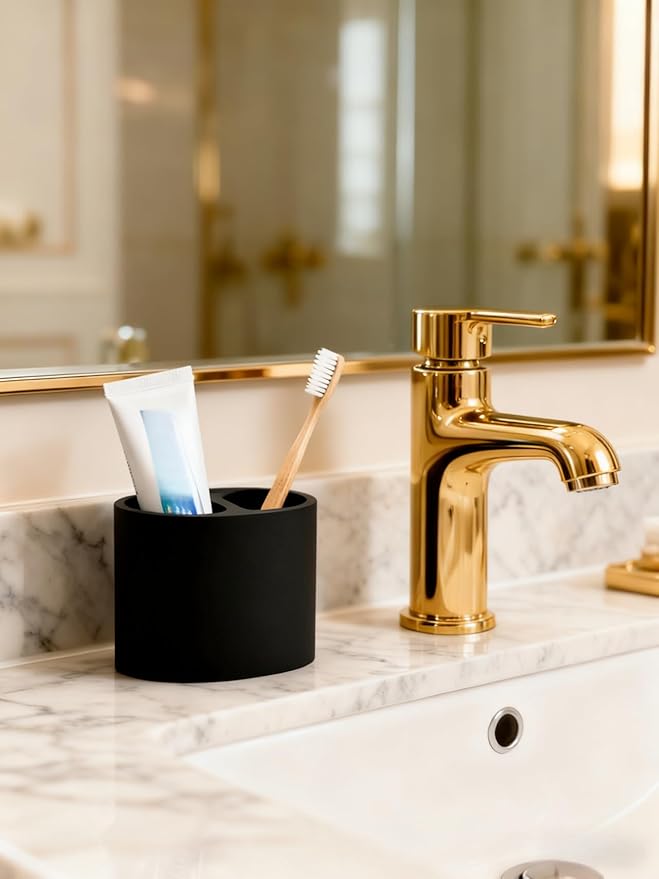 Matte Black Resin Toothbrush Holder - Small Electric Toothbrush Organizer for Bathroom Vanity Countertops & Desk, Holds Pencil Brushes/Toothpaste