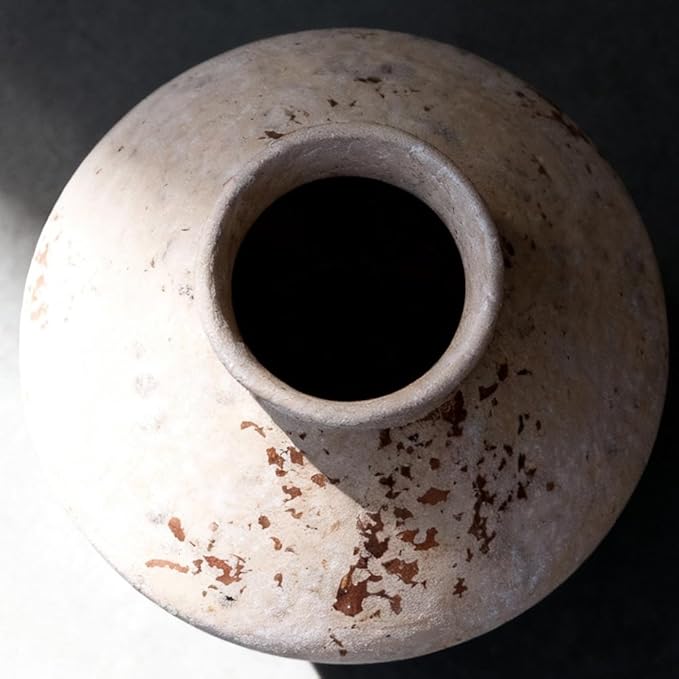 Whitewashed Terracotta Ceramic Vase 6.7", Small Rustic Farmhouse Pottery Vase with Wide Mouth, Watertight Flower Vase for Fresh Flowers & Pampas Grass, Table Centerpiece Shelf Decor