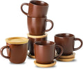 Hasense Stackable Porcelain Mini Espresso Cups and Saucers Set of 6, 4 OZ Ceramic Small Demitasse Espresso Shots Cups with Lids for Nespresso Lungo, Latte, Cafe Mocha and Tea, Brown
