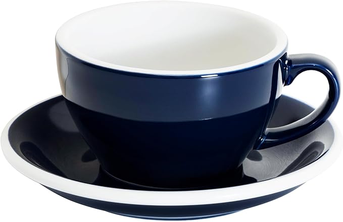 Loveramics Cappuccino Cup with Saucer, 8 oz Ceramic Coffee cup with Round Bottom for Cappuccino, Latte, Tea, Espresso, Thick-walled Stoneware Cup Set for Barista - Regular Colours (Denim, 8OZ)