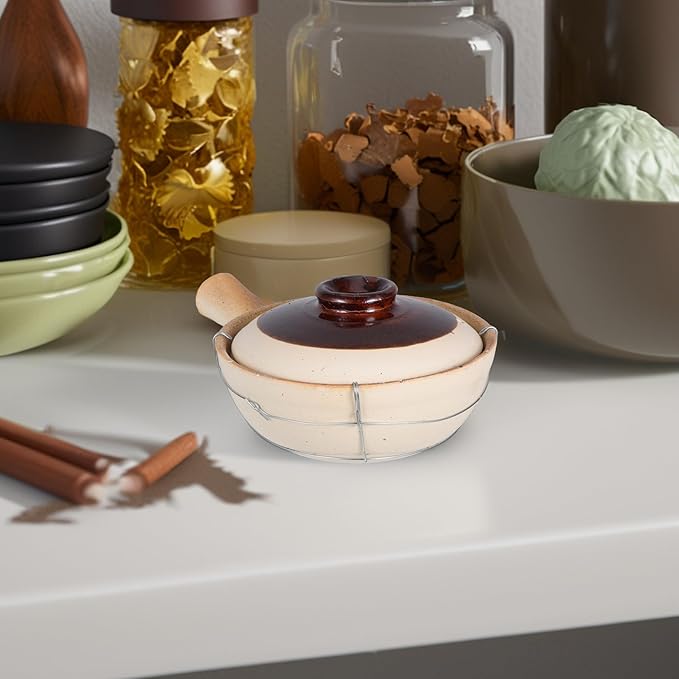 Earthenware Clay Pot 0.5l with Lid Korean Stone Pot for Bibimbap Rice Cooking Home Dinner Casserole