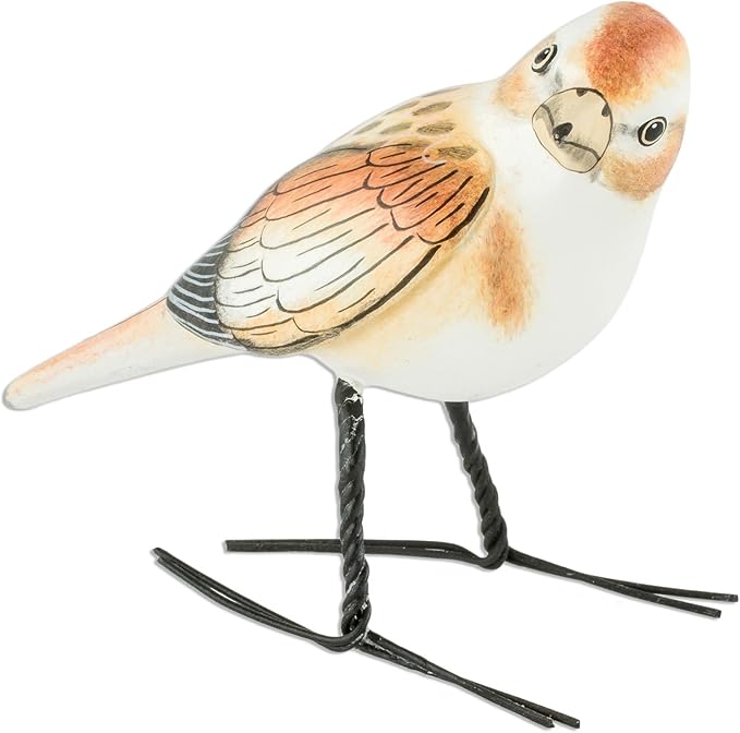 NOVICA Artisan Handcrafted Ceramic Figurine Guatemala Snow Bunting Bird Brown Beige Sculpture Animal Themed Painted [4.7in L x 2in W x 3.1in D] ' Snow Bunting'
