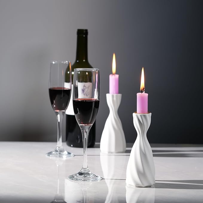 Twizzle Twist Candle Holder, Decorative Candle Holder for Table Display, Romantic Decoration, Unique Home DÉCOR Aesthetic, Housewarming Gift, Sculpture Candle Stand Set of 2 Cement