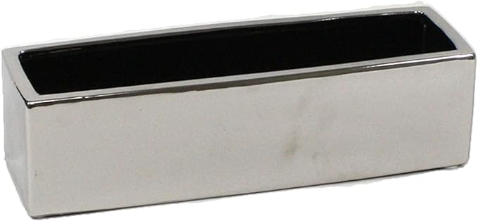 WGVI Long Rectangle Ceramic Planter Vase in Silver 14" x 4" x 4"H, Rectangular Box Block Terrarium Pot, Flower Arrangement, Tabletop Centerpiece, Home Decor Organization Storage Container, 4 Pcs