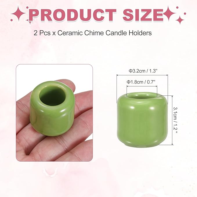 uxcell 2 Pcs Ceramic Chime Candle Holders, Small Ceramic Candle Holders for Birthday Parties Dinners Weddings Table Centerpiece Gatherings Anniversaries Occasions, Light Green