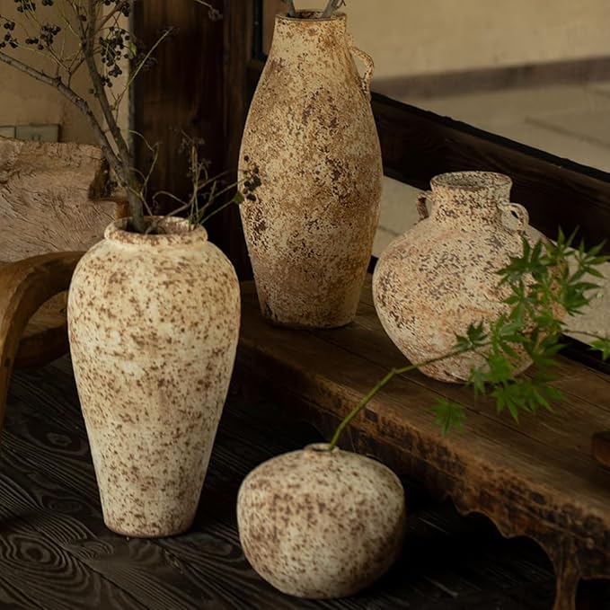 Ceramic Rustic Farmhouse Vase,Extra Large Terra Cotta Vase, Huge Pottery Decorative Flower Vases for Living Room Entryway Table Centerpiece Decor(8.7'' X 9.5'' x 9.5'')