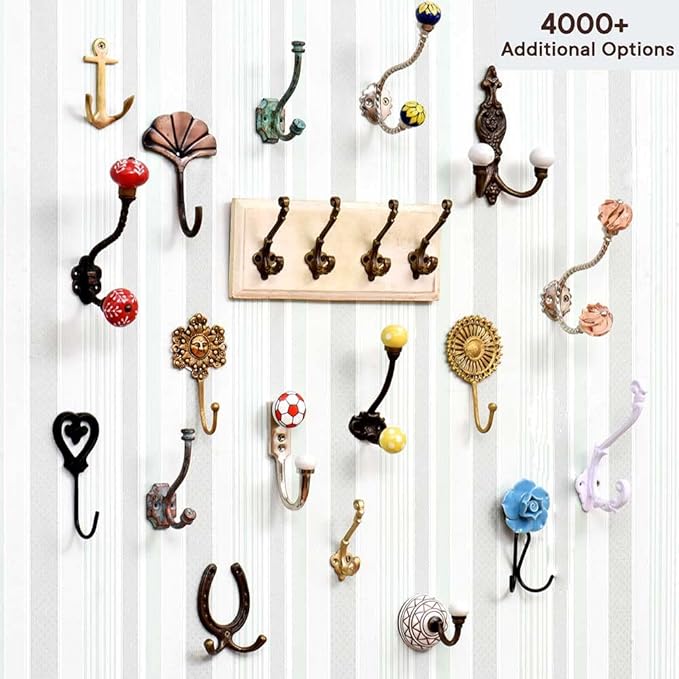 Indian Shelf 4-Pieces Ceramic, Zinc Decorative Cute Hooks for Hanging Coats, Jackets, Leash, Hat, Towel, Backpack, Purse, Handbag for Hallway Décors:White
