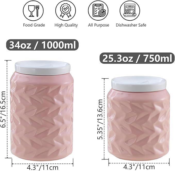 Ceramic Jar with Lid, 25.3oz Food Storage Jar with Airtight Seal Ceramic Lid for Sugar Tea Spice, Coffee Canister Sugar Container (Pink)