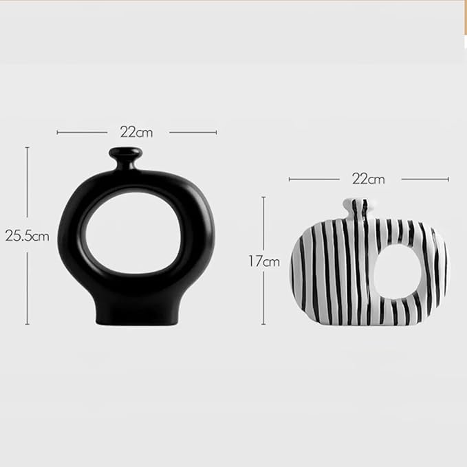 Linxia Minimalist Line Flower Vase and Art Sculpture 2-Piece Set, Black and White Line, Ornament for Table Centerpieces Aesthetic for Home Office