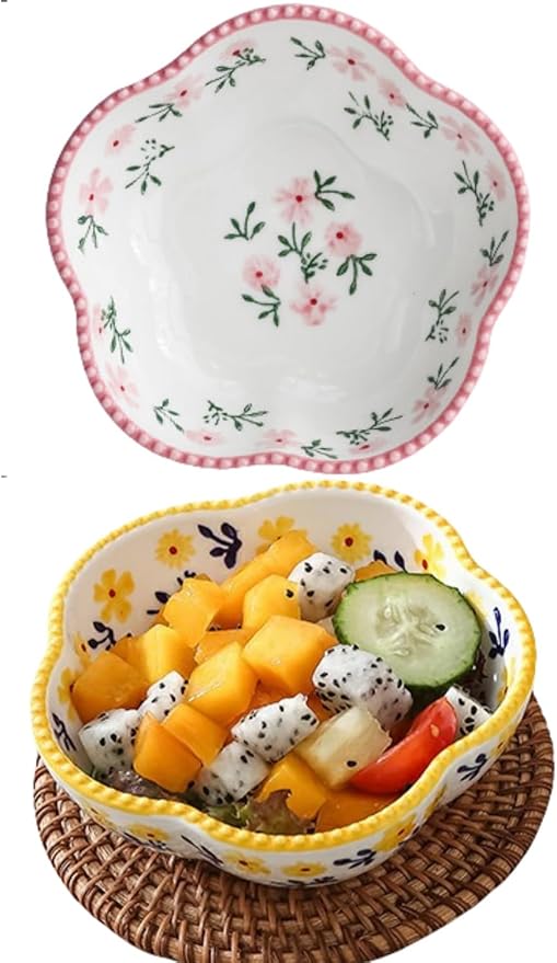 2 Pack 8 OZ Small Floral Candy Dish Ceramic Flower Candy Bowl Cute Ceramic Bowls for Dessert,Snack,Fruit,Yogurt,Ice Cream,Cereal,Dipping Sauce,Side Dishes,Microwave Freezer Safe