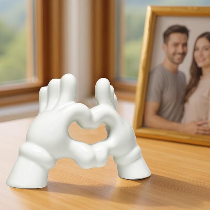 Zerzsy Set of 2 Heart Hands Sculpture Figurine Decor, Modern Style Sculptures Decorative Loving Finger Statues, Valentines Day Decorations for Office Home Decor - Black&White