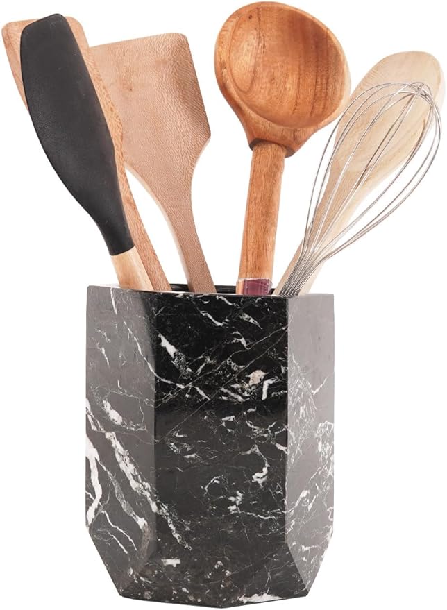 Radicaln Marble Utensil Holder 6.5'' Inches Black Spatula Set for Kitchen Counter, Ideal Cooking Utensils Jar & Kitchen Essentials Organizer, Ideal Utensil Caddy & Spoon Holder