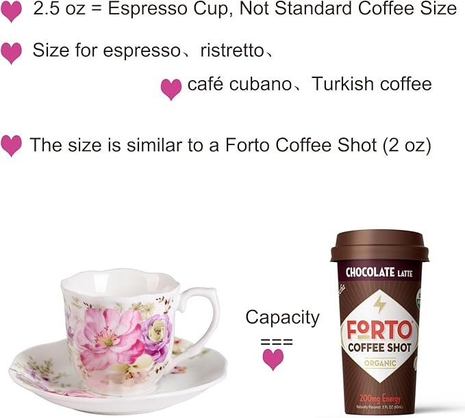GuangYang 12 Pieces (Tiny Style) Espresso Cups and Saucers，2.5 ounce/80ml，Set of 6,Mini Premium Porcelain Coffee Cup Set, Fancy Flower Pattern Design