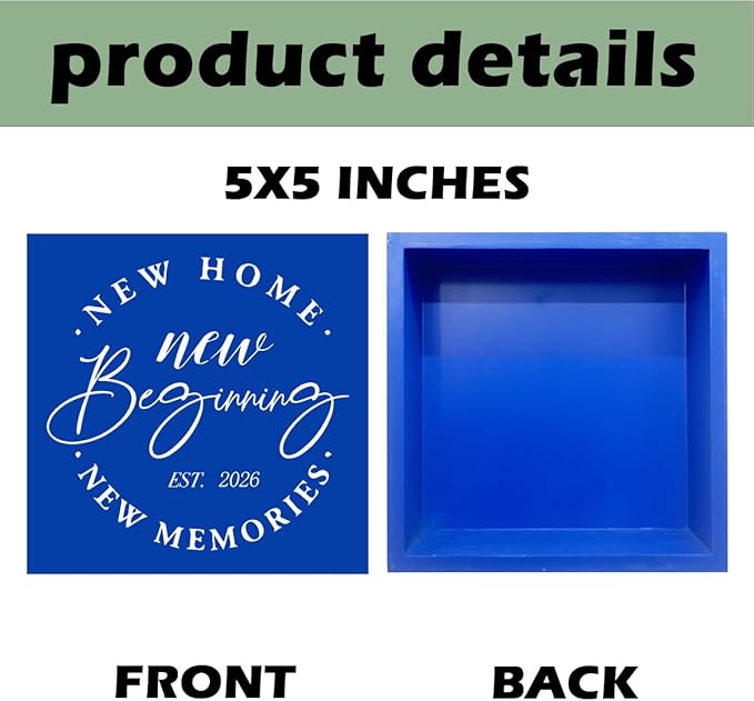 MUBIAO Rustic 2026 New Home Housewarming Gifts Ideasfor Women Men Friend Home Desk Shelf Decor - 5.1 x 5.1 Inches New Memories Decor Accessories - Blue