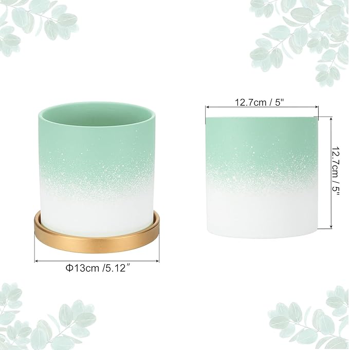 PATIKIL 5.12 Inch Ceramic Plant Pots, Modern Flower Planters Gradient with Drainage Holes for Decorate Home Indoor Plants Succulent Herb, Green
