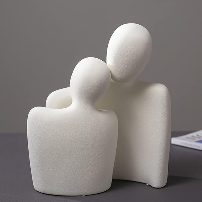 Hugging Couple Statues Ceramic Lover Figurine Characters Book Shelf Coffee Table Decor for Home (White)