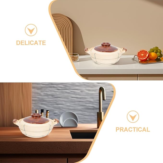 2pcs 0.5l Single Handle Clay Pot with Lid, White Ceramic Casserole Dish for Cooking, Oven-safe Korean Stone Pot for Stew and Rice, Home Kitchen Cookware