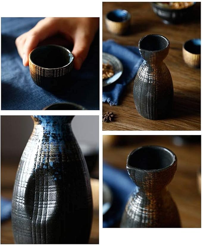 5 Piece Sake Set Traditional Ceramic Wine Glass Porcelain Pottery Sake Bottle Home Decor Crafts