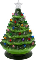 Festive Christmas Tree with Colorful Lights | Vintage-Inspired Ceramic Green Pine with Lights and Star | Cheerful Holiday Decoration | Twinkle or Steady Nightlight