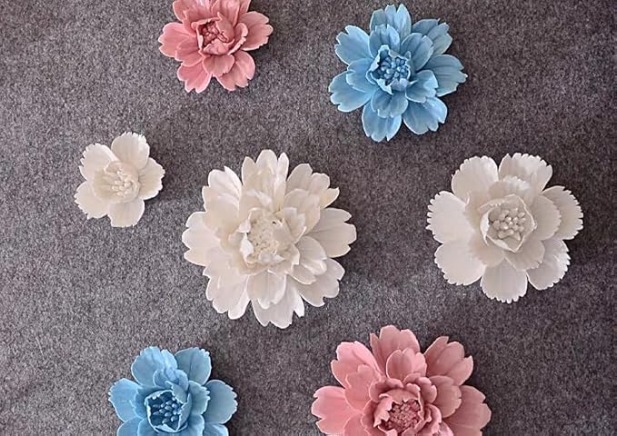 Ceramic Flower Wall Art, Artificial 3D Plant, Handmade 3D Wall Art Hanging Sculpture, Porcelain Flower Decoration for Home Office Decor (Yellow，Peony，2.76")