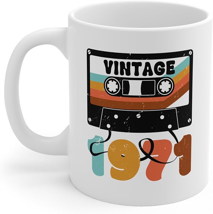 Vintage 1971 Cassette Tape Coffee Mug Gifts, Best of 1971 Birthday Present, Playlist Limited Edition Music Retro Cup