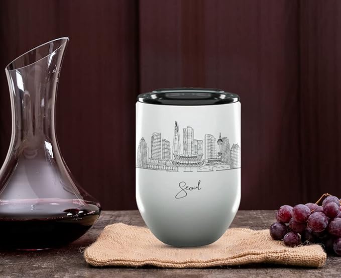Seoul Skyline Wine Tumbler, Asia Skyline 12oz Wine Tumbler, Custom Wine Tumblers Gift For Birthday, Spill Resistant Tumblers for Women, Personalized Wine Tumbler
