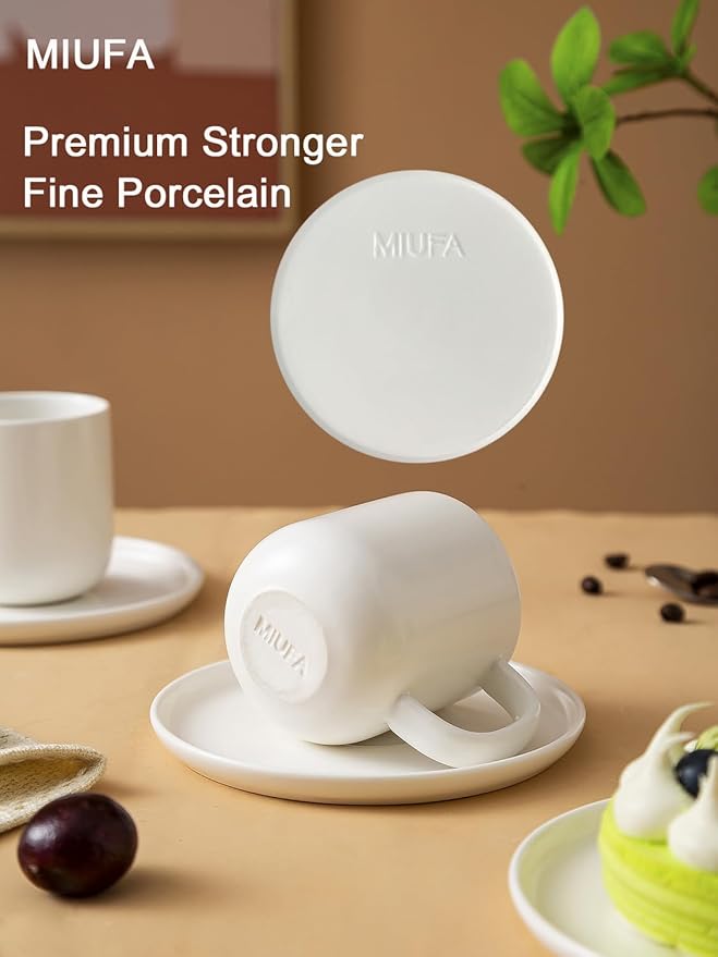 Set of 4 Espresso Cups And Saucers In Stronger Porcelain 3.5oz,Mini Coffee Mugs Demitasse Cups