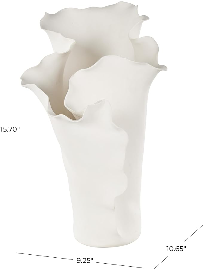 Deco 79 Ceramic Floral Decorative Vase Abstract Floral Inspired Centerpiece Vase, Flower Vase for Home Decoration 9" x 11" x 16", Cream