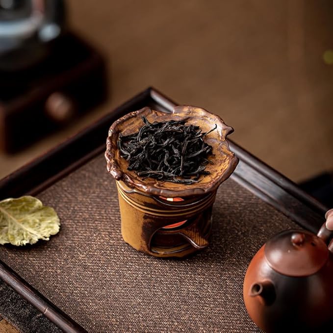 Traditional Chinese Ceramic Incense Burner and Tea Warmer, Brown Stone-Like Finish, 3.94x3.15x3.35 Inches, Multi-Purpose Design with Tea Roasting and Aromatherapy Functions (Irregular-Shaped Stove)