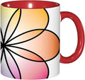 Rainbow,Funny Novelty Ceramic Coffee Cups With Handle,Flower of Life with Colorful Petals Tea Cup for Office and Home, 11 Oz,Dishwasher Microwave Safe (Red)