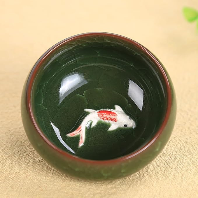 Hemoton Ice Cracked Fish Mini Tea Cup Set of 6 Porcelain Small Cups for Chinese Tea Ceremony Asian Kung Fu Matcha Coffee and Wine Tableware for Home and Party