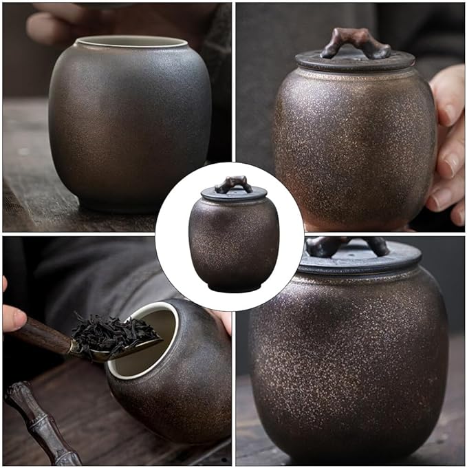 STOBAZA 1pc Vintage Spice Jar Chinese Retro Kitchen Ceramic Tea Canister for Loose Tea, Ceramic Food Storage Containers With Lids for Coffee Beans, Herb, Candy, Spices, Nuts