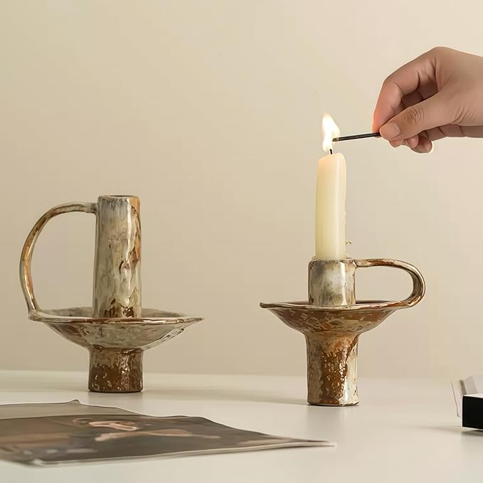 Candle Holder, Antique Ceramic Candlestick Holders, Brass Taper Candle Holders Coffee Table Decor, Romantic Scented Candles Holders Home Decor