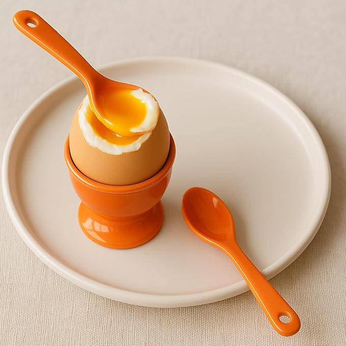 Mini Spoons for Spices, Ceramic Spoon 3.5 inch for Spice Jars, Espresso Spoons, Small Seasoning Spoon for Salt, Coffee, Sugar, Powder and Pepper (Orange spoon A set of 4)