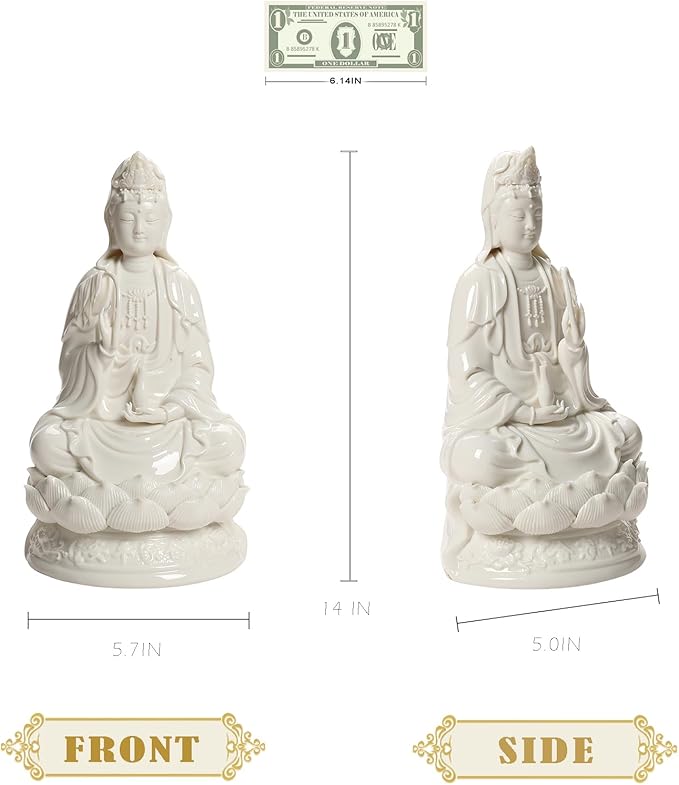 Top Ceramic Guan Yin Statue - Handmade Quan Yin, Kwan Yin, Quan Am, Kuan Yin for Meditation Altar, Female Buddha Statue - Goddess of Mercy and Compassion, Chinese Decor, Chinese Gifts